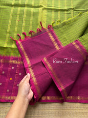 RF25 Green With dark Magenta pink Vintage Style Border with checks pattern & handwoven Buttas on the border - RF25