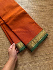 RF434 Orange with green combination small border Kanchi cotton saree