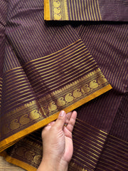 RF582 Coffee brown ~ Vairaoosi pattern Kanchi cotton saree with small contrast mango Zari border