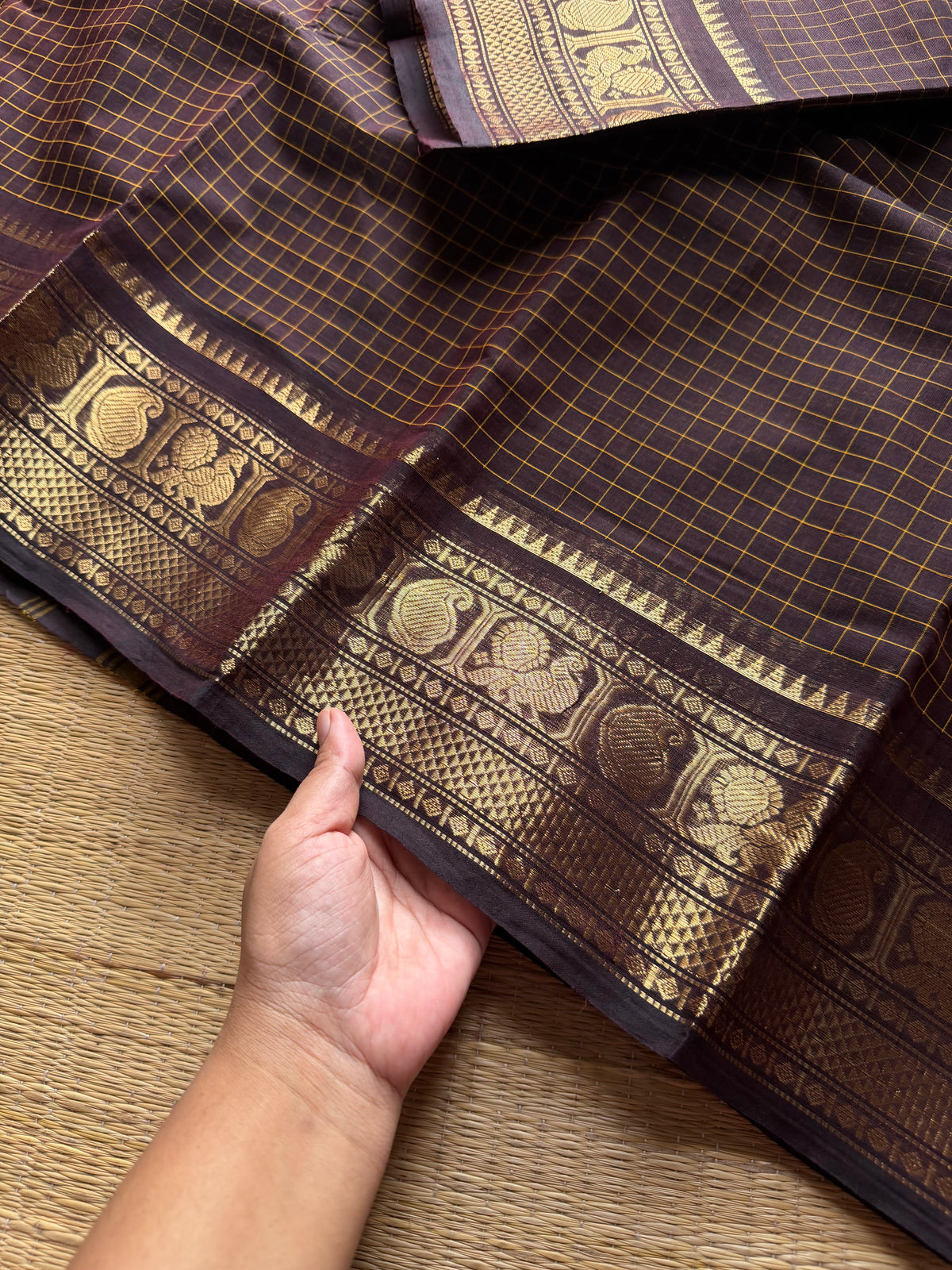 RF1341 Kattam edition ~ Deep brown Kanchi cotton saree