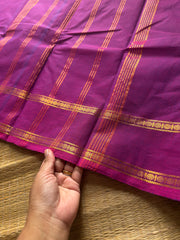 RF743 Monotone magenta pink shade Kanchi cotton saree with Korvai Vaira Oosi thread vertical lines pattern with vintage Rettapet border
