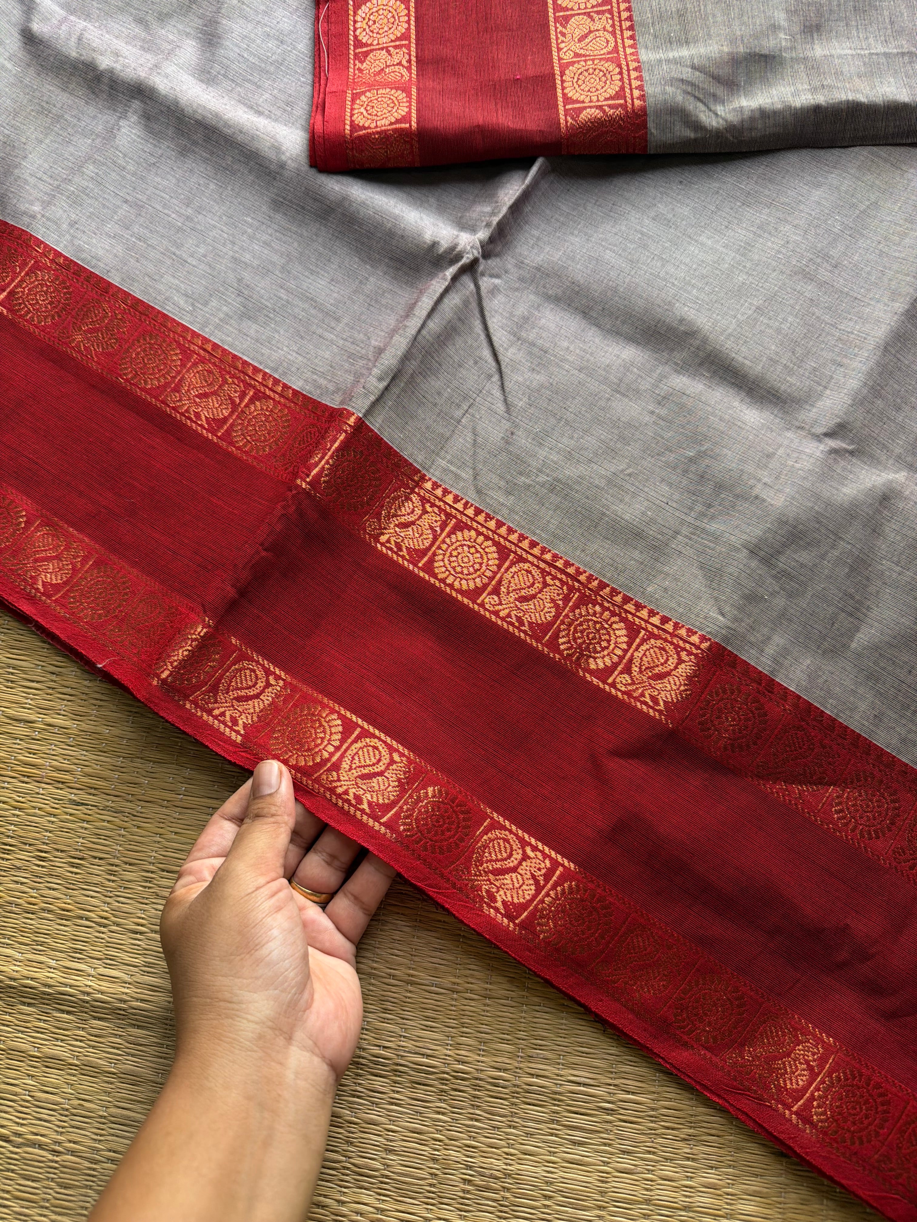RF1149 Light grey shade Kanchi cotton saree with gap border
