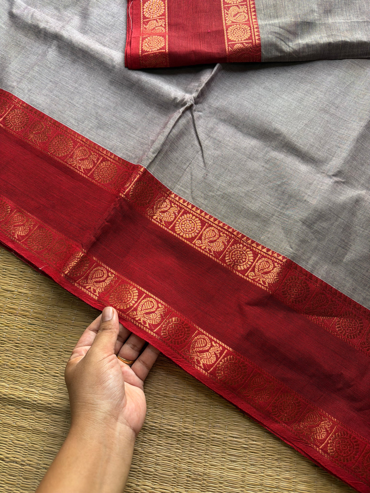RF1149 Light grey shade Kanchi cotton saree with gap border