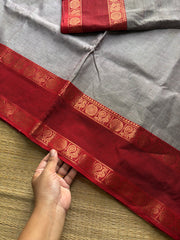 RF1149 Light grey shade Kanchi cotton saree with gap border