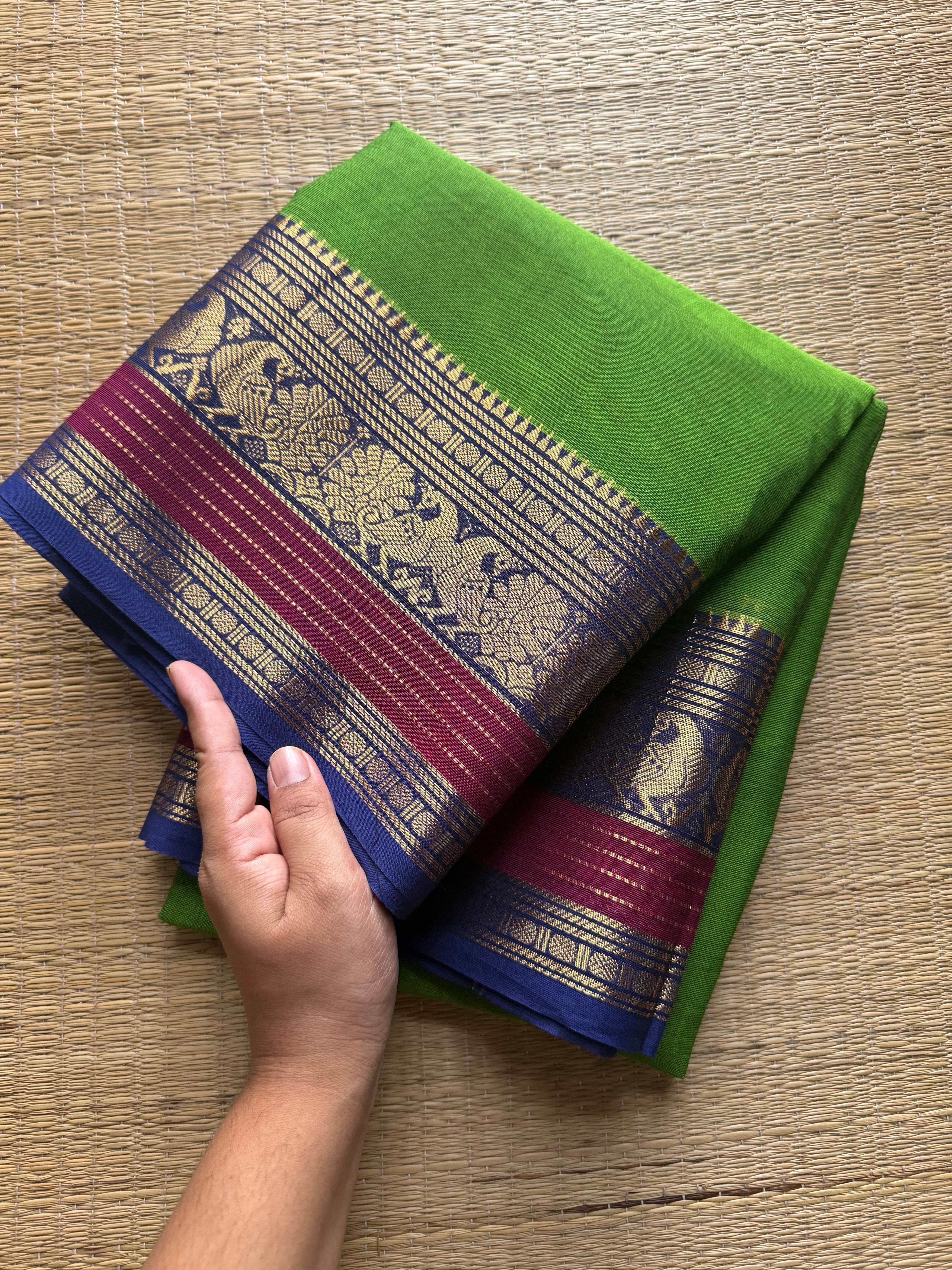 RF337 Green shade Kanchi cotton saree with silk saree inspired Zari border