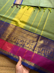 Dual tone green shade Kanchi cotton saree with contrast big Zari border