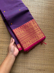 RF1008 Purple shade ~ Kanchi cotton saree  with handmade thread buttas