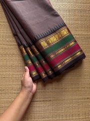 Grey shade Kanchi cotton saree with silk saree inspired Varisaipet Border