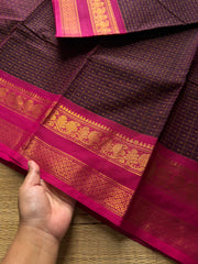 RF807 Lakshadeepam / 1000 Buttas checks / Kattam pattern Kanchi cotton saree :Jamun shade