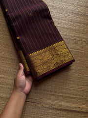 RF1337 Deep coffee brown ~ Premium Kanchi cotton saree with Vanasingaram border and handmade golden zari buttas