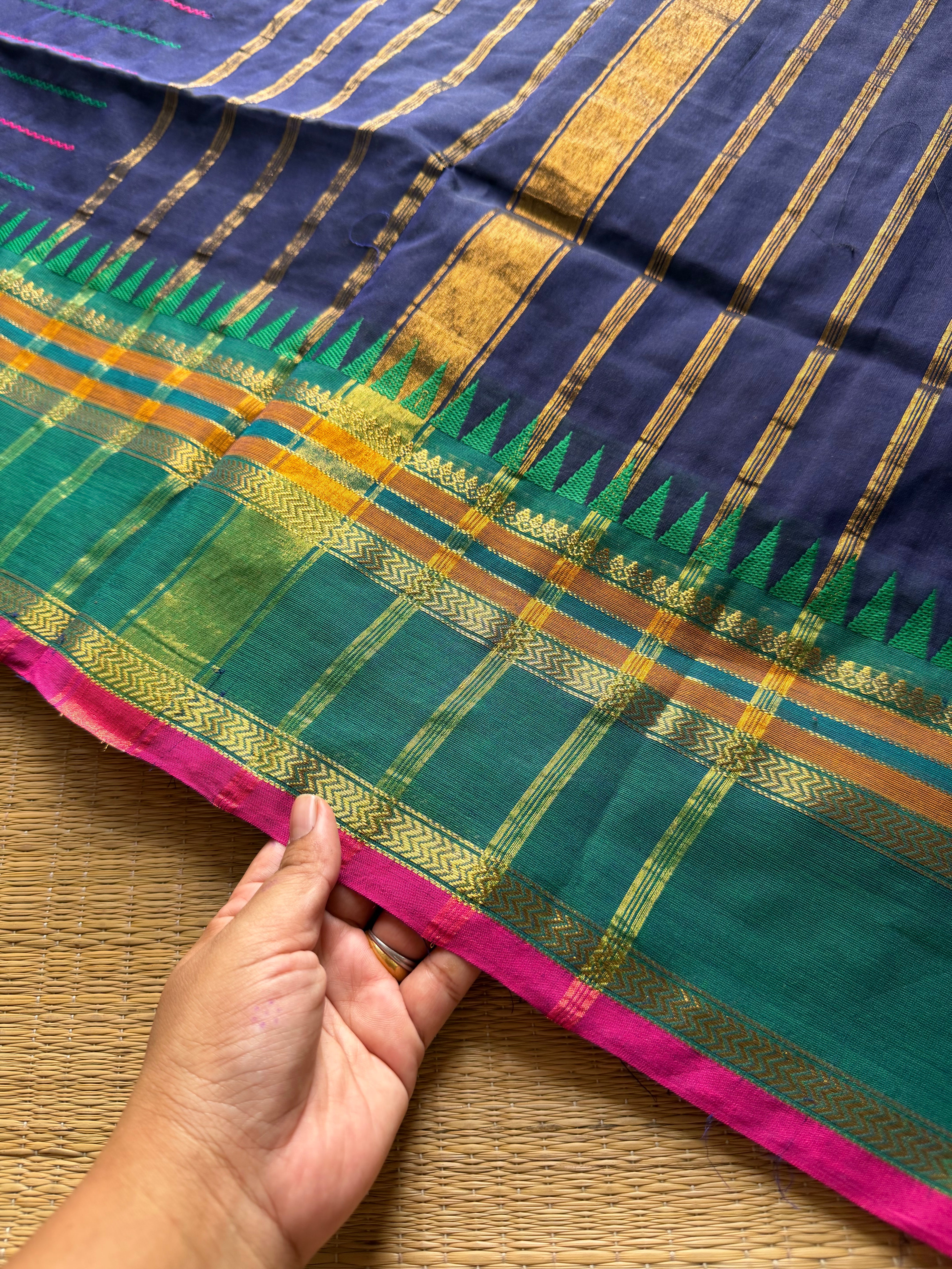 RF823 Velthari Pattern Kanchi Cotton Saree ~ Navy blue