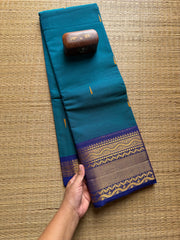 Peacock Blue With Royal Blue Combination Saree With Handmade Thread Buttas