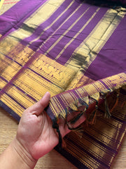 RF277 Monotone Deep Purple Shade Kanchi Cotton Saree With Silk Saree Inspired Varisaipet Border