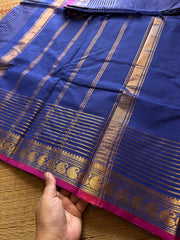 RF355 Royal Blue Shade Vaira Oosi Kanchi Cotton Saree With Small Contrast Mango Border