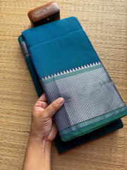 Dual Tone Mercerised Narayanpet Cotton Saree With Silver Zari Border