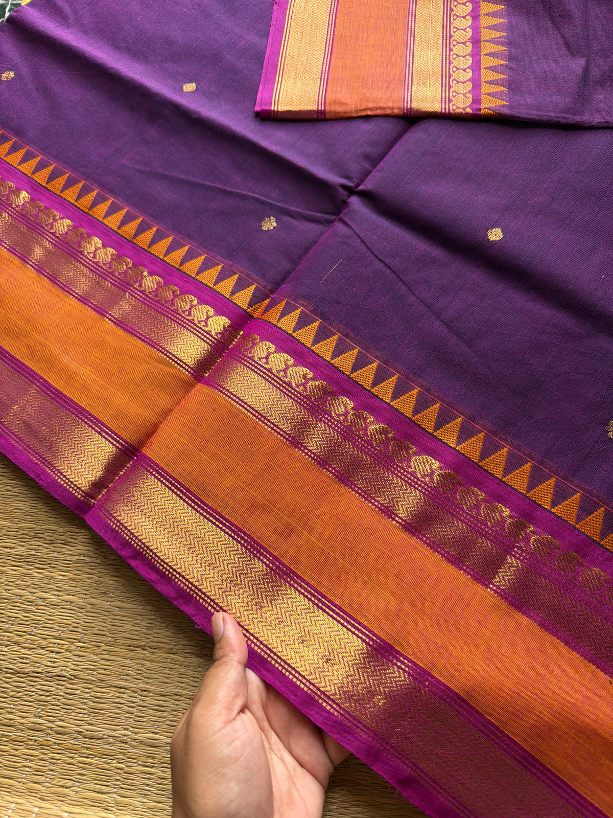 RF900 Kanchi cotton saree with handmade thread buttas ~ Purple shade
