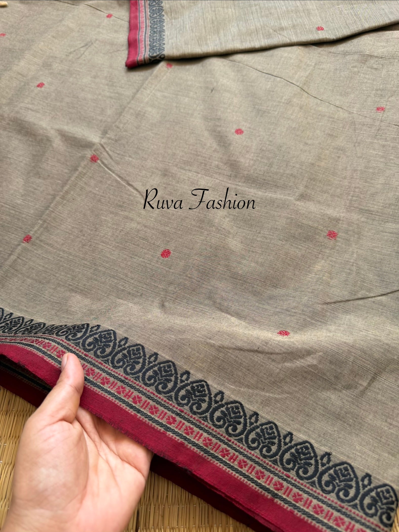 RF128 Grey Shade Kanchi Cotton Saree With small contrast thread border &  handmade thread butts