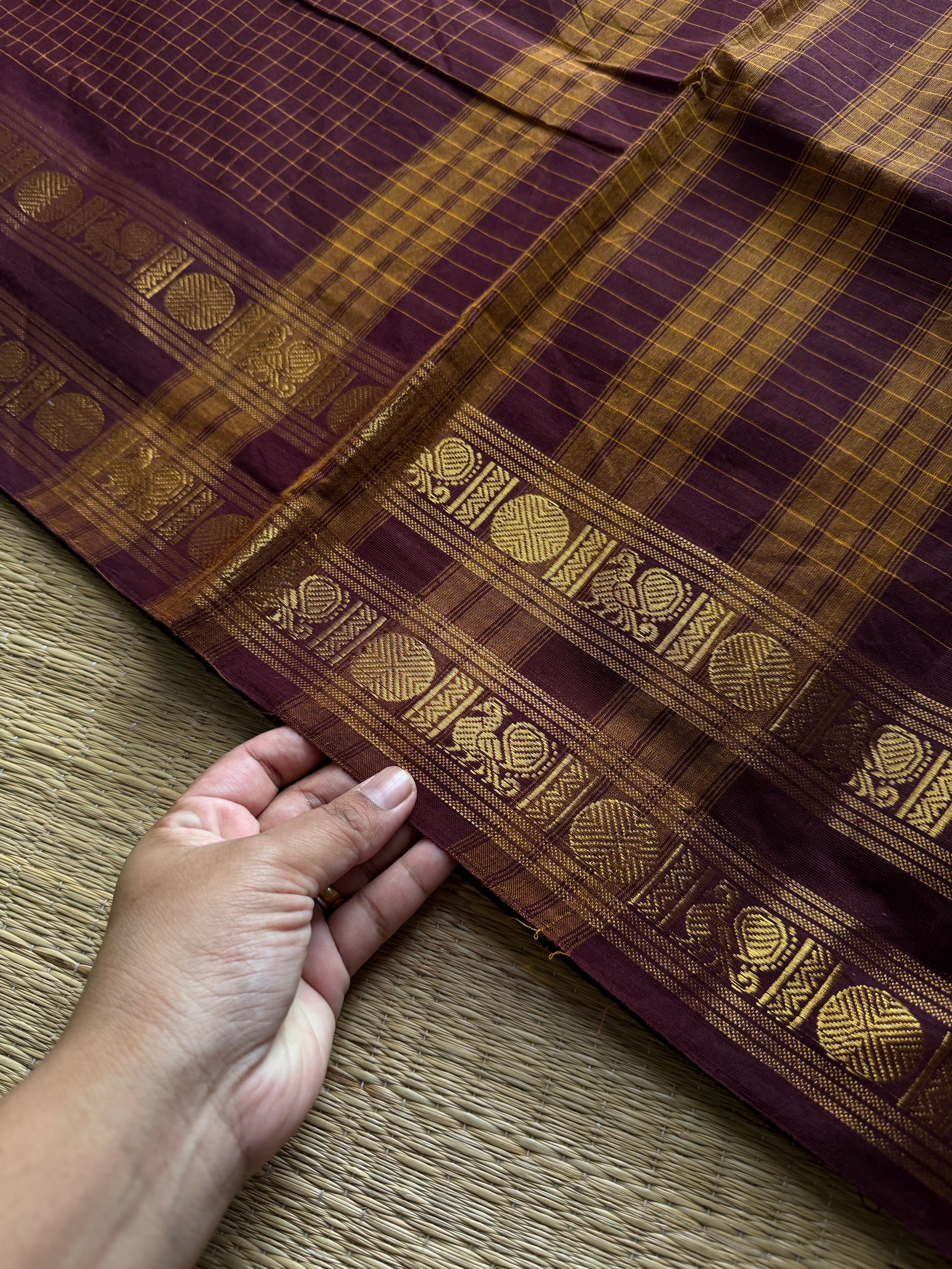 RF1261 Monotone Deep Maroon ~ Vintage Kattam Kanchi Cotton Saree