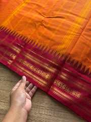 RF1045 Orange with maroon combination Kanchi cotton saree with vertical stripes pattern