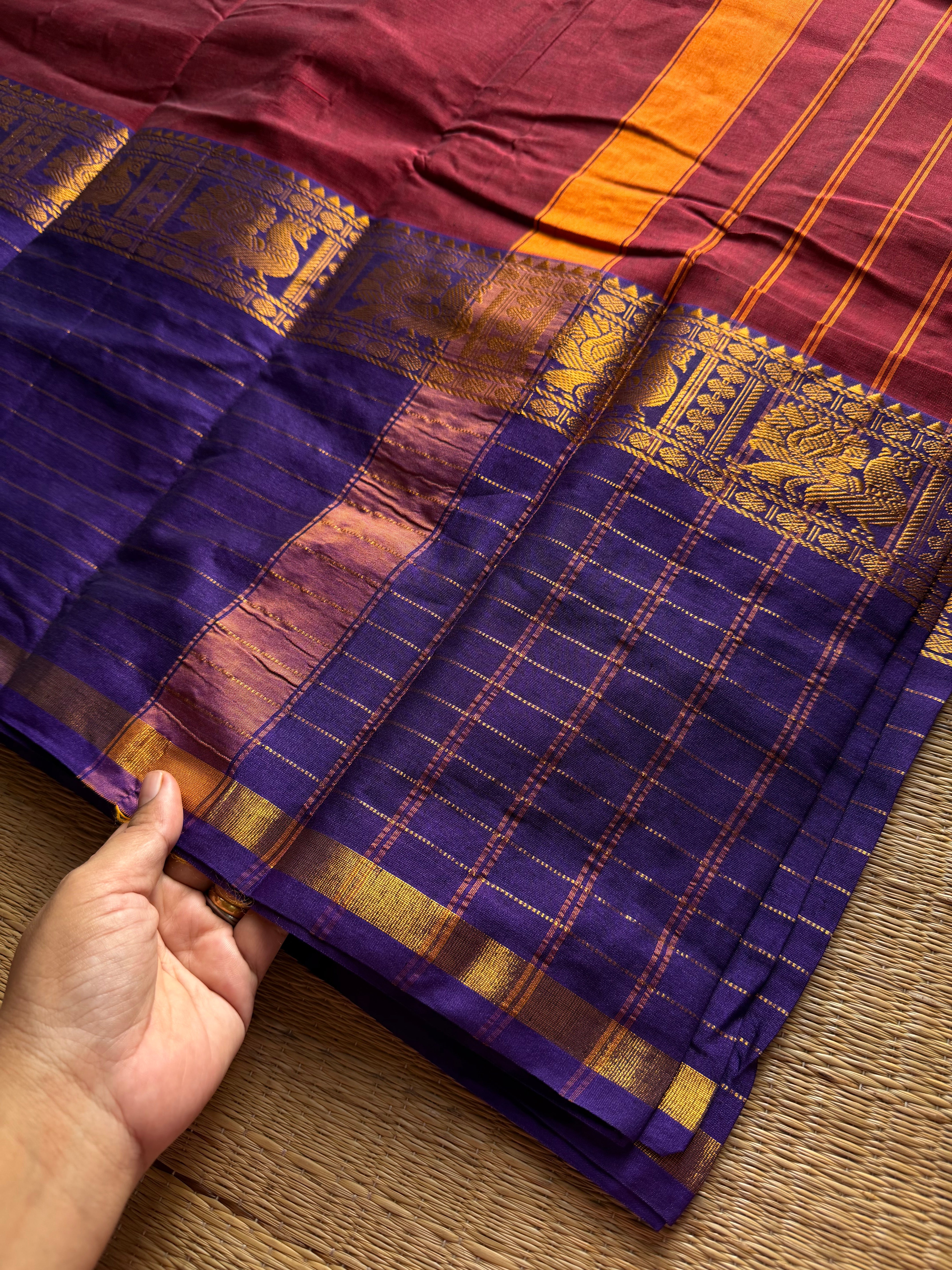 RF1316 Big / long border Mercerised Narayanpet cotton saree