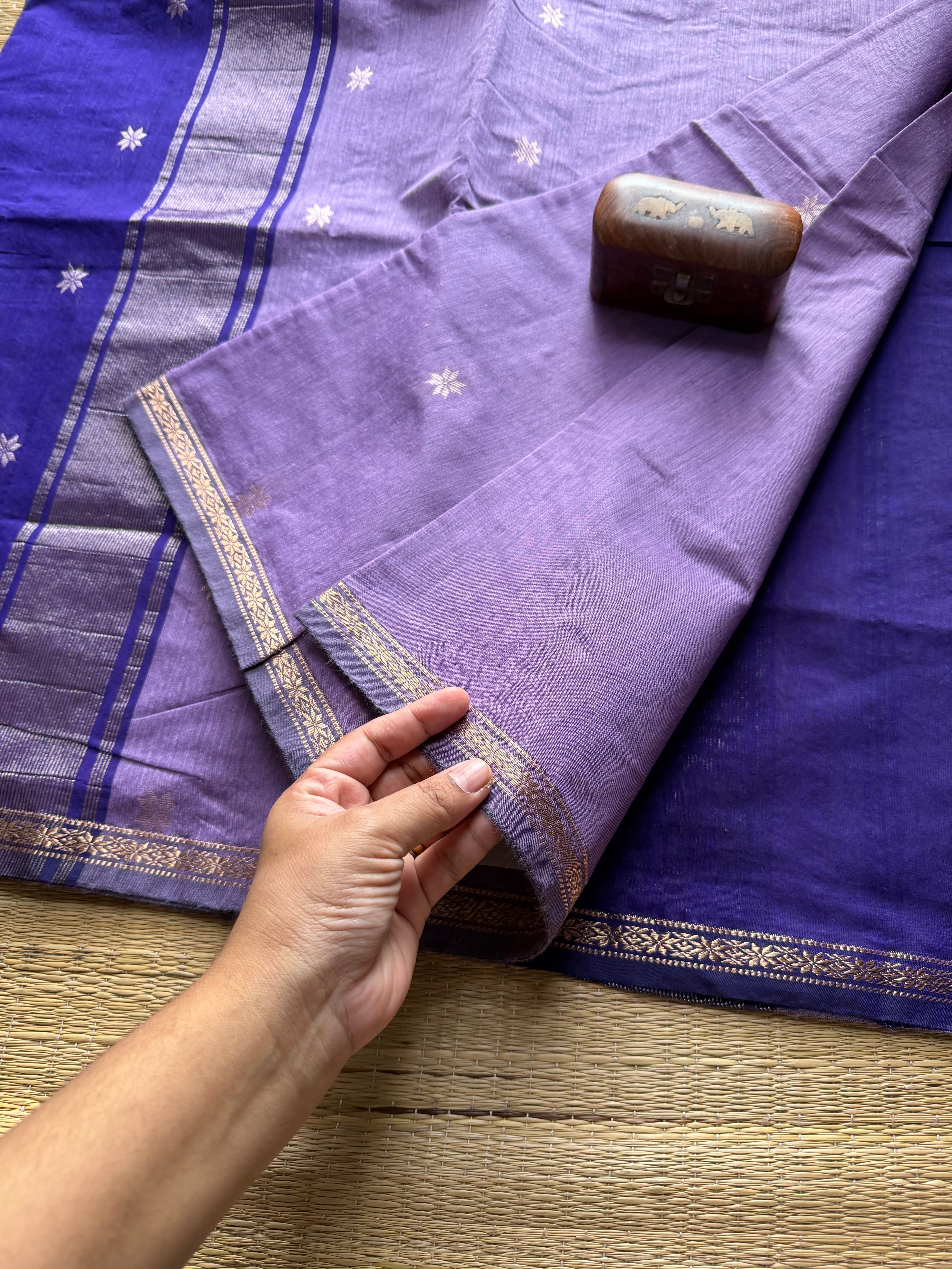Lavender Shade Maheswari Semi Silk Cotton Saree
