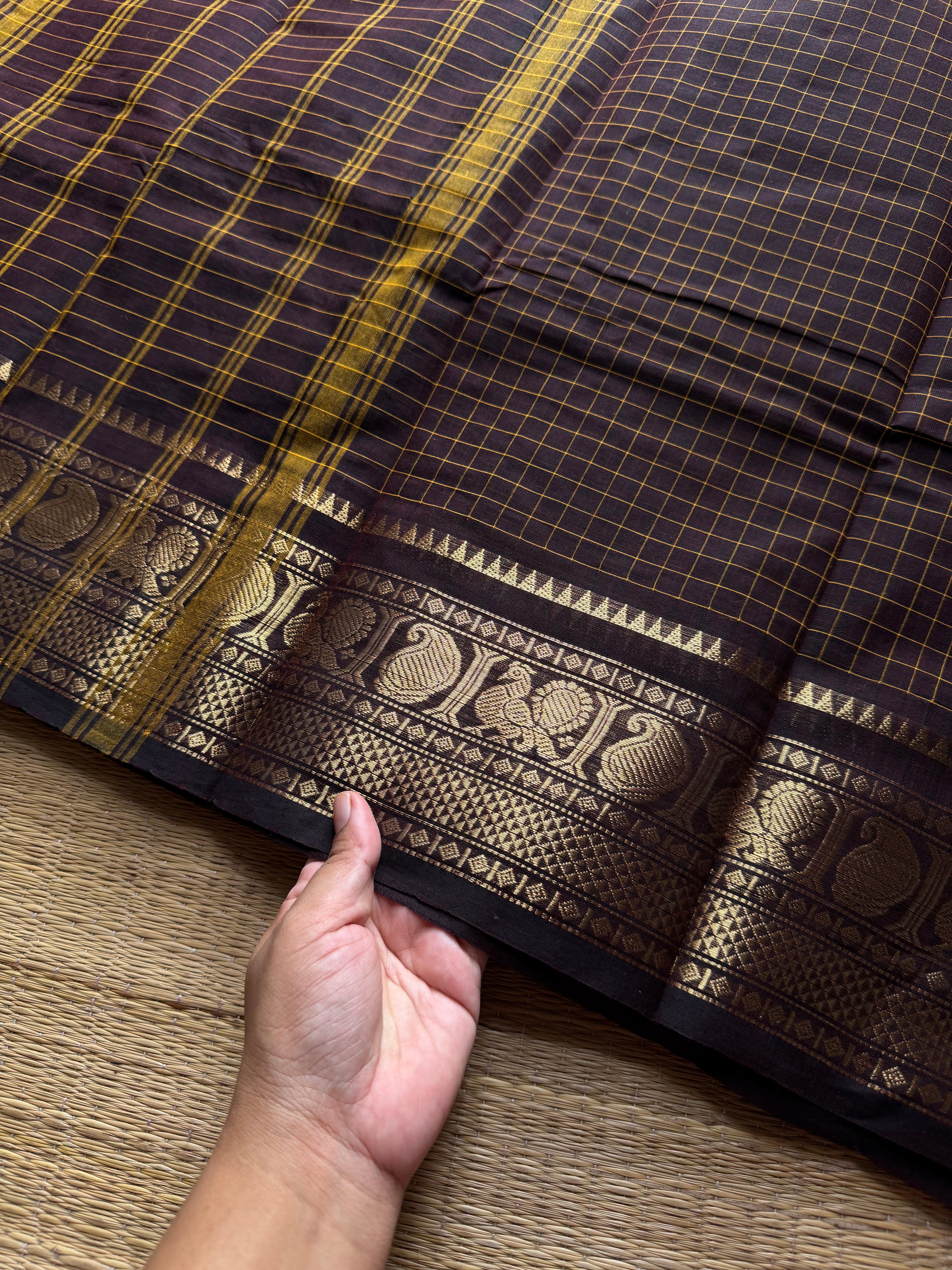 RF1341 Kattam edition ~ Deep brown Kanchi cotton saree