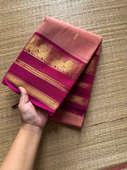 RF420 Light baby pink with dark pink combination Kanchi cotton saree with handmade Buttas