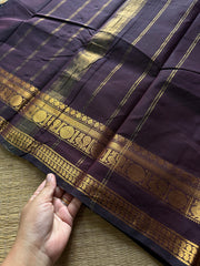 RF713 Monotone deep brown shade Kanchi cotton saree with Annam pattern golden Zari border