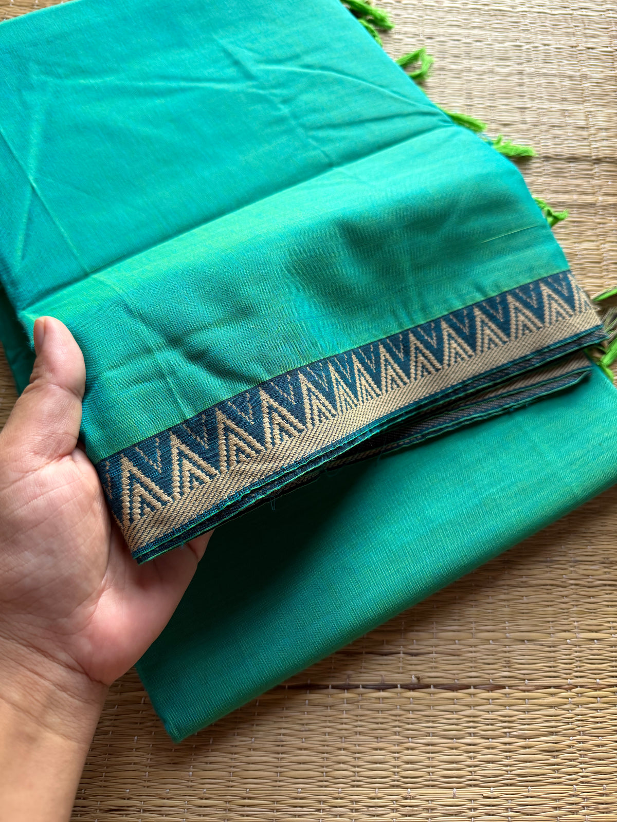 RF221 Dual tone Sea green shade Narayanpet Mercerised Cotton saree