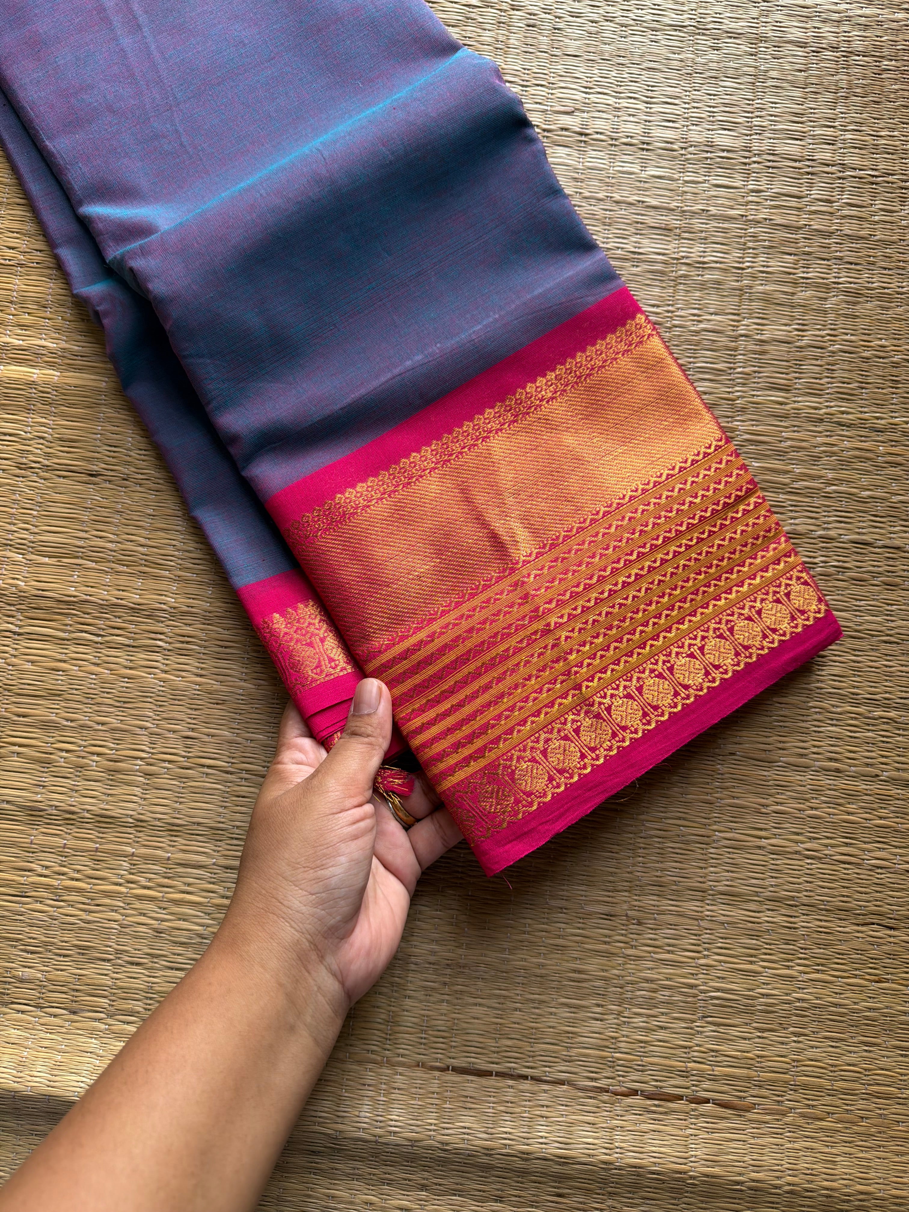 RF1007 Dual tone greyish blue ~ Kanchi cotton saree