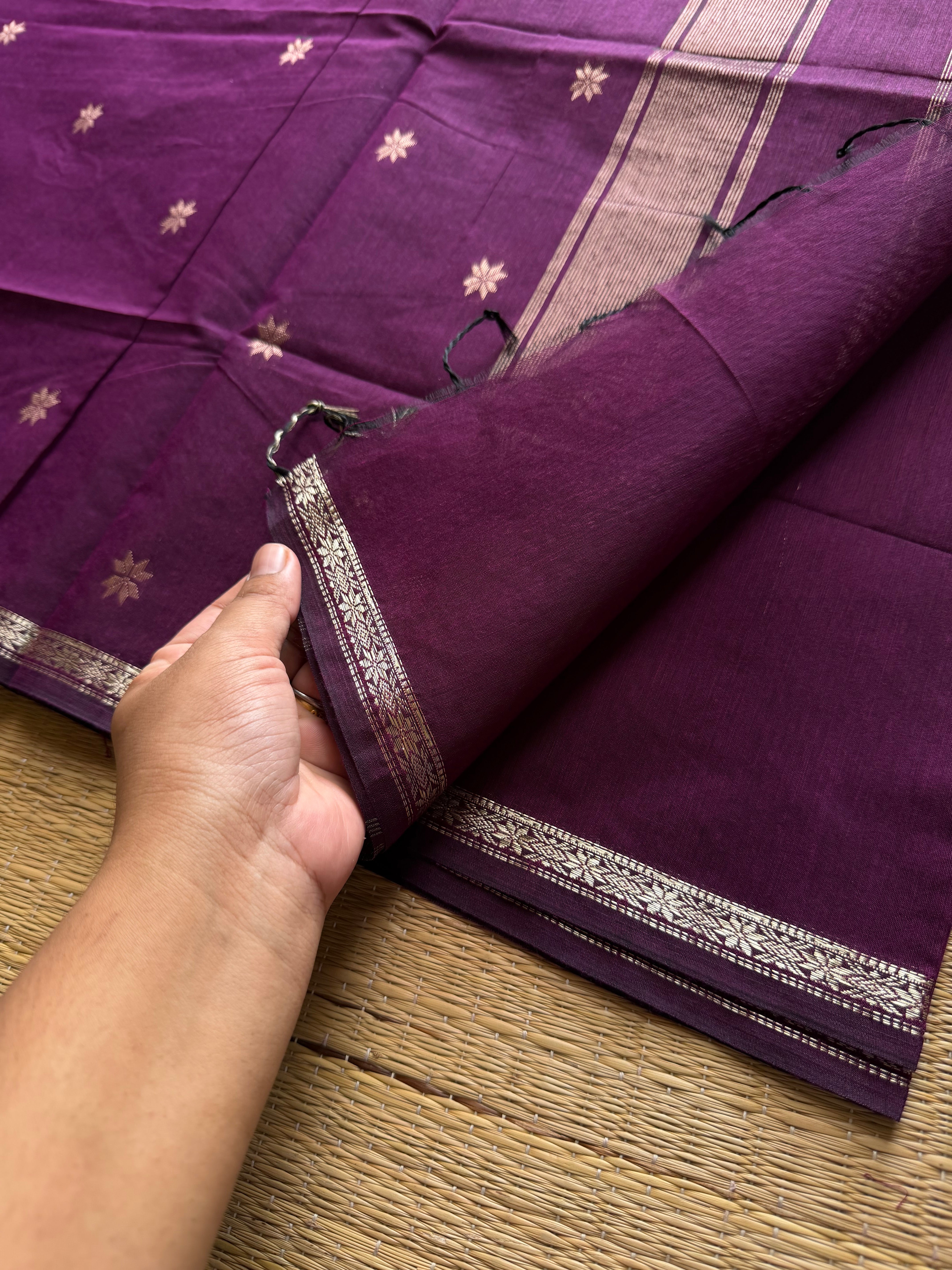 RF576 Monotone purple shade Maheswari semi silk cotton saree