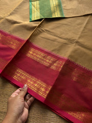 RF1418 Beige shade Kanchi cotton saree with Ganga Jamuna border