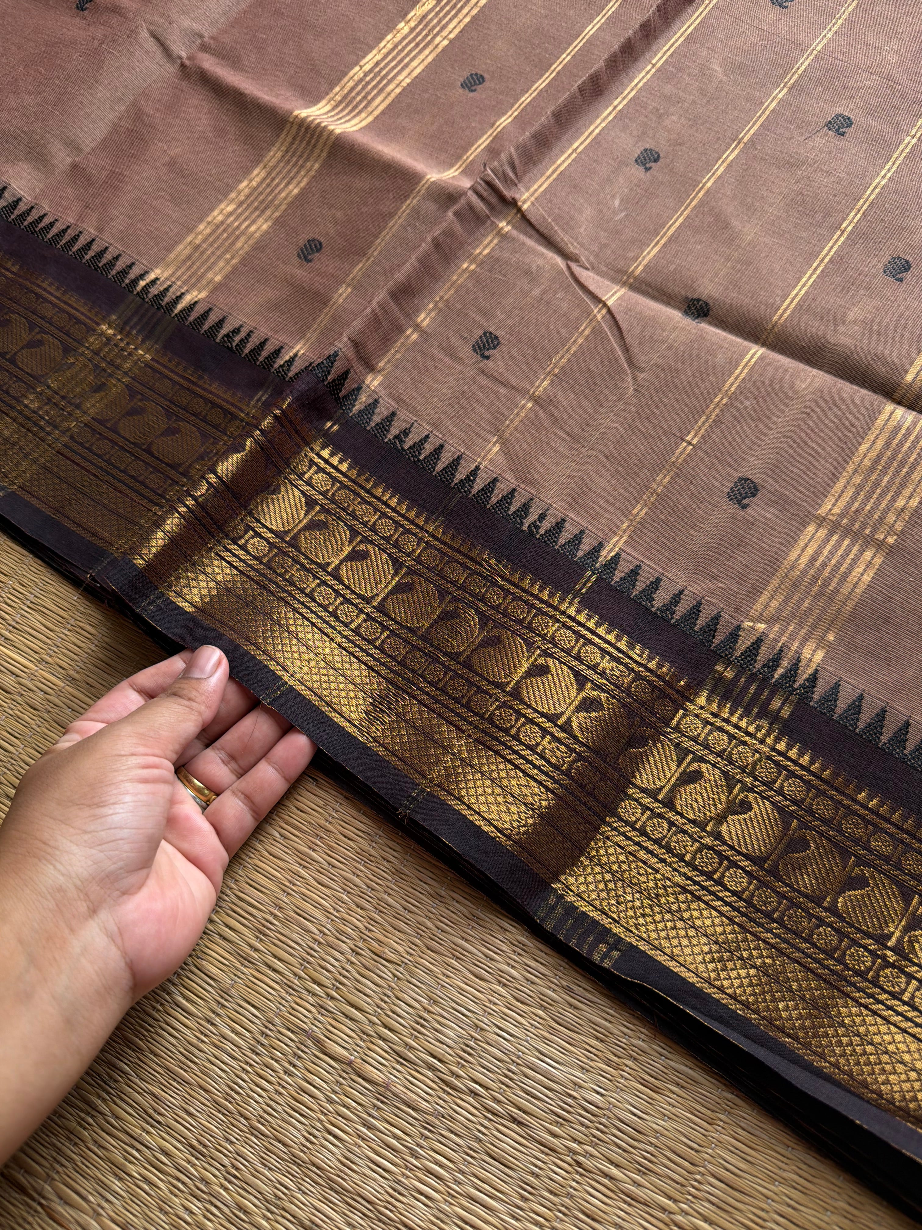 RF1096 Dual tone biscuit shade ~ Kanchi cotton saree with handmade thread buttas