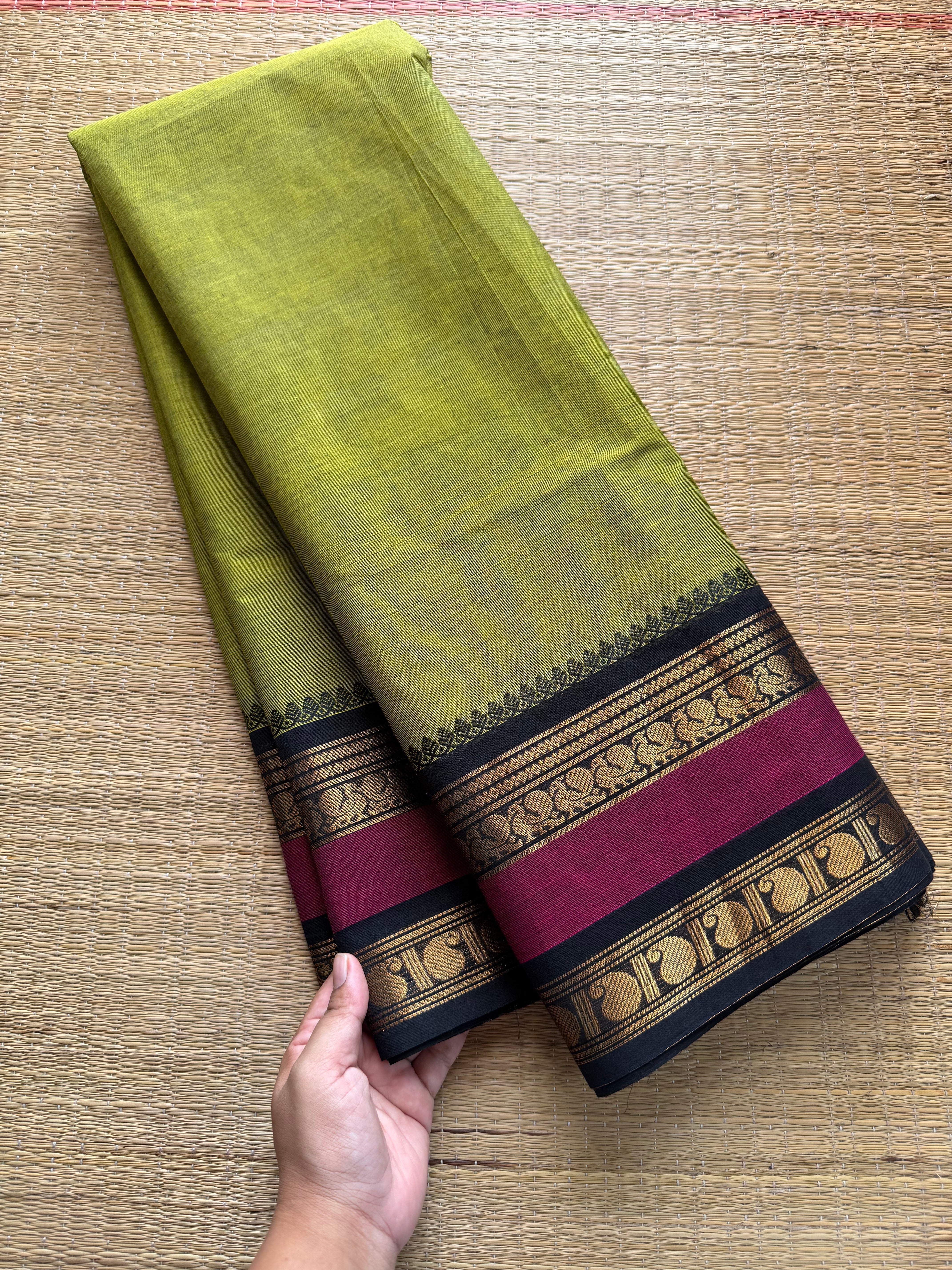 RF388 Green with black combination Kanchi cotton saree