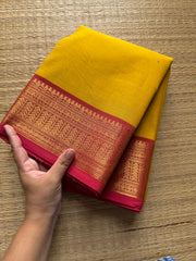 RF209 Mango yellow with peach combination Kanchi cotton saree