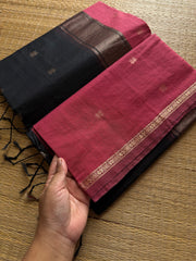 RF575 Dark onion pink Maheshwari semi silk cotton saree with l contrast black combination Pallu and blouse