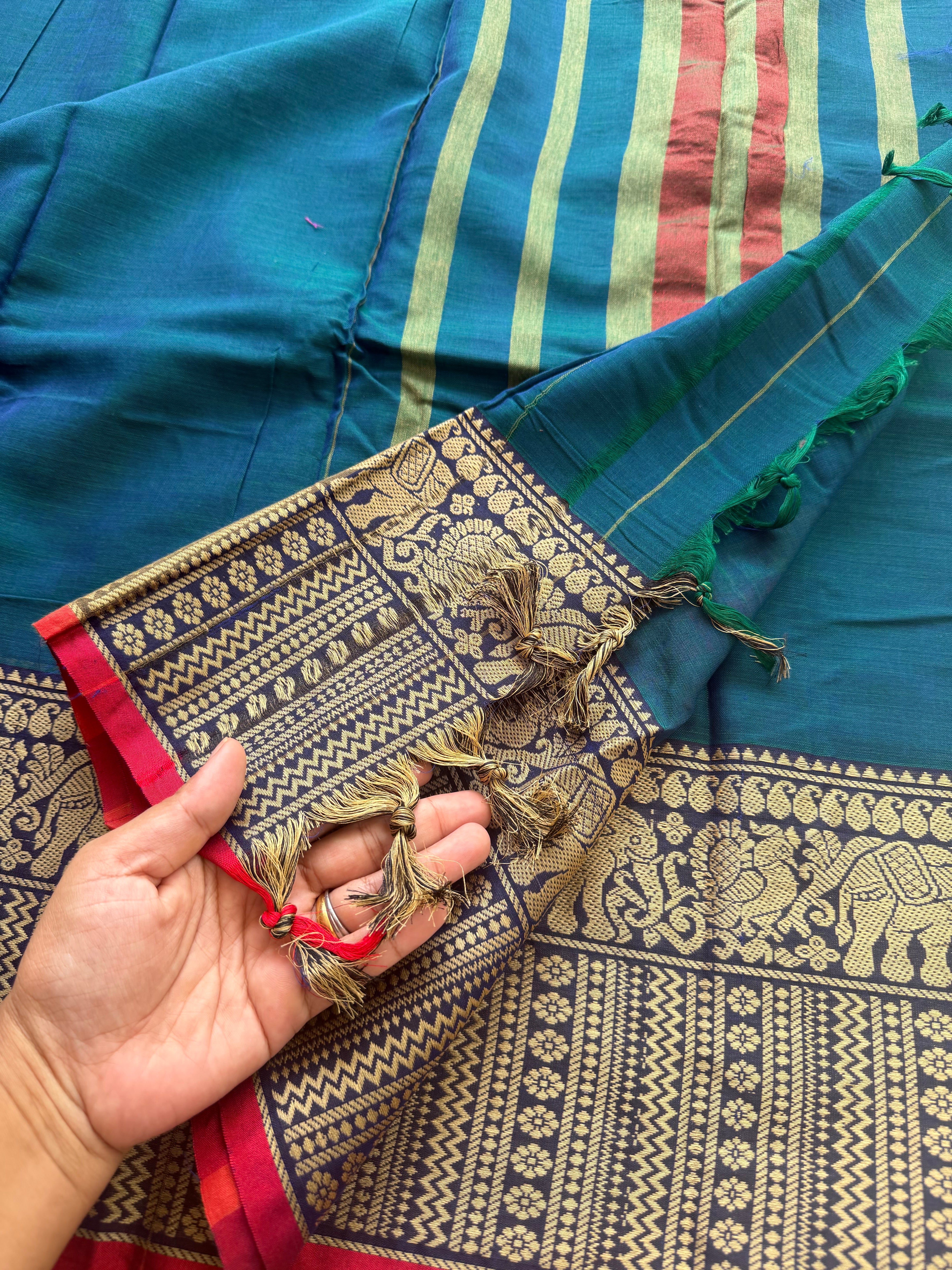 RF163 Peacock blue shade shade Mercerised Narayanpet Cotton saree