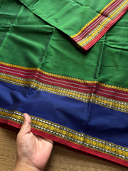 RF488 Dark green with royal blue combination vintage style gap border mercerised Narayanpet cotton saree