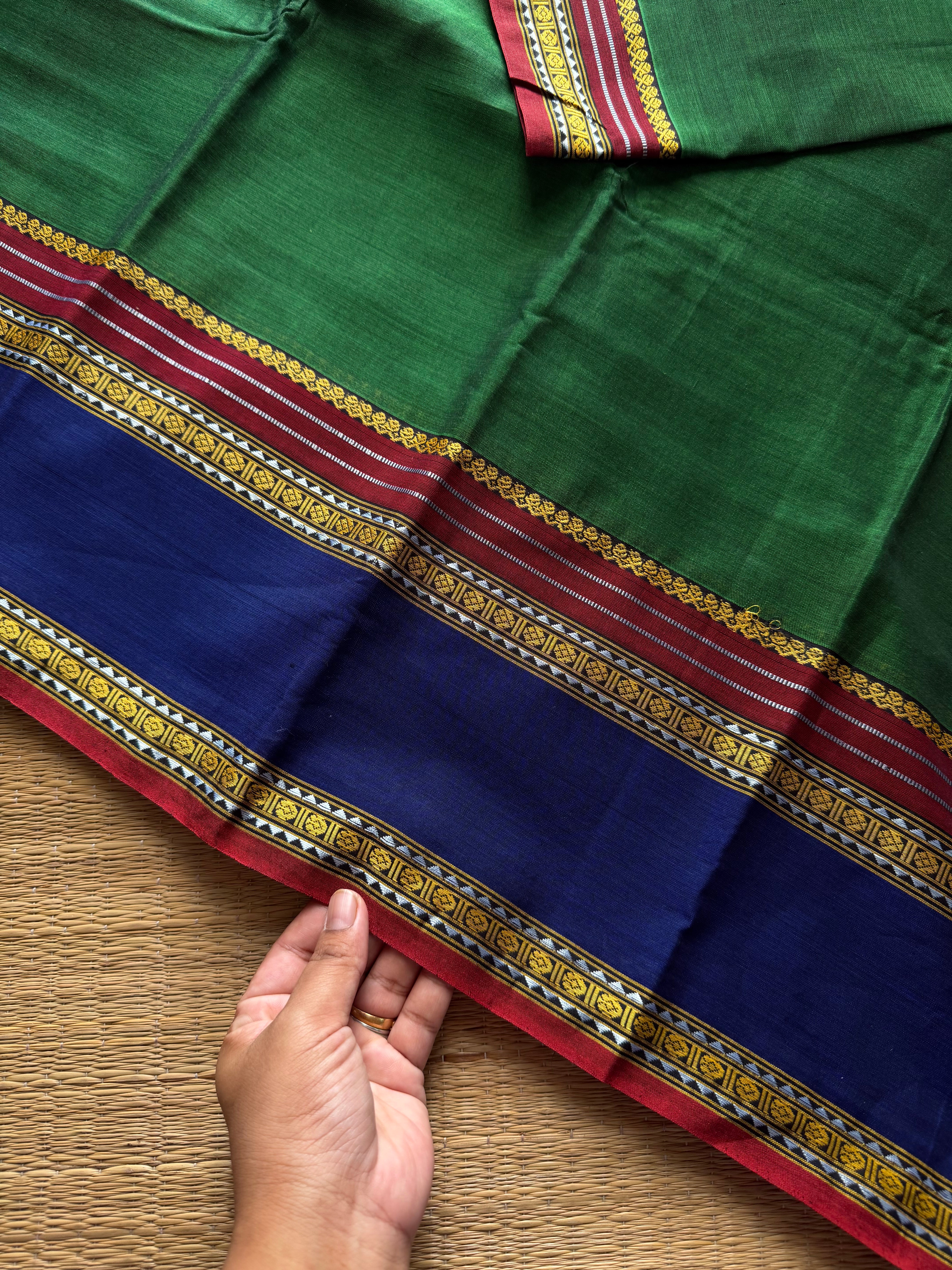 RF1218Green ~ vintage style gap border mercerised Narayanpet cotton saree