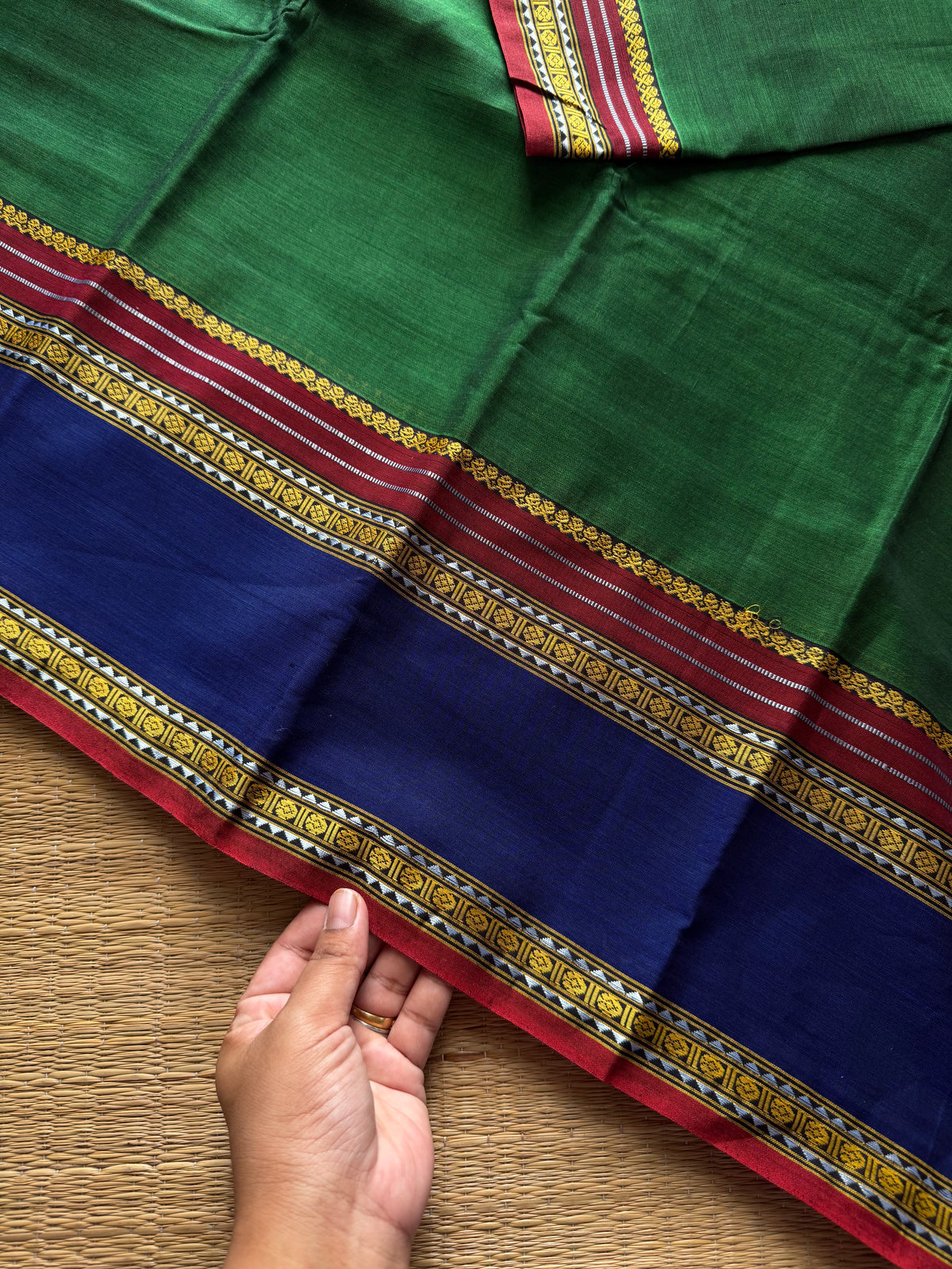 RF1218Green ~ vintage style gap border mercerised Narayanpet cotton saree