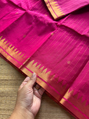 RF1046 Monotone Rani Pink Premium Kanchi Cotton Saree with Vairaoosi pattern and handmade golden Zari Buttas
