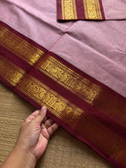 RF1102 Light pastel pink ~ Gap Border Kanchi Cotton saree