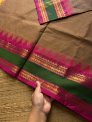 RF539 Dual tone biscuit shade Kanchi cotton saree with contrast Thazhampoo pattern gap border