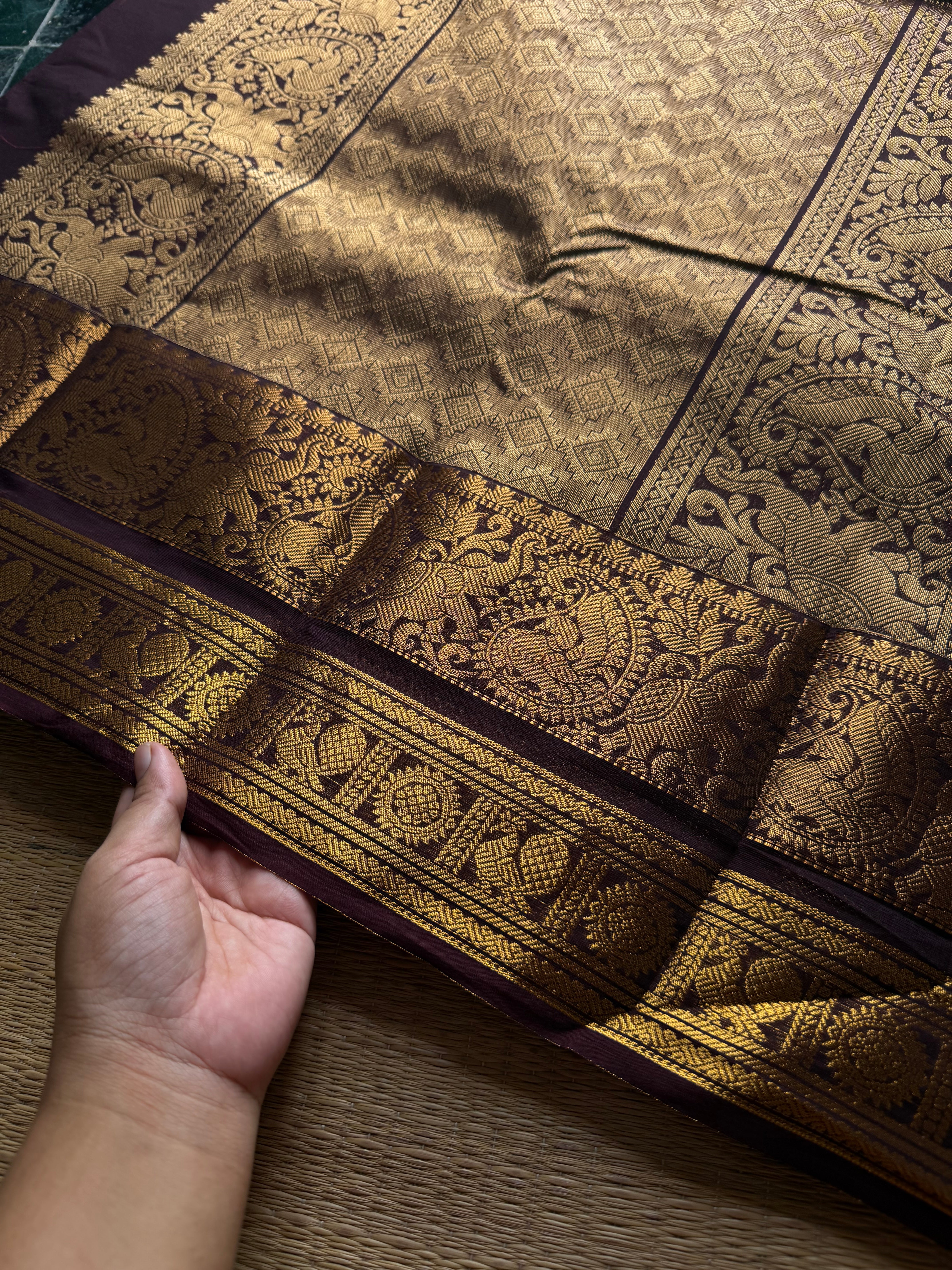 RF1359 Rich Pallu Kanchi Cotton Sares ~ Monotone Coffee Brown
