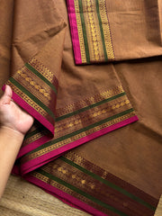 RF484 Honey & tan mixed shade Kanchi cotton saree with contrast multi color silk saree inspired border
