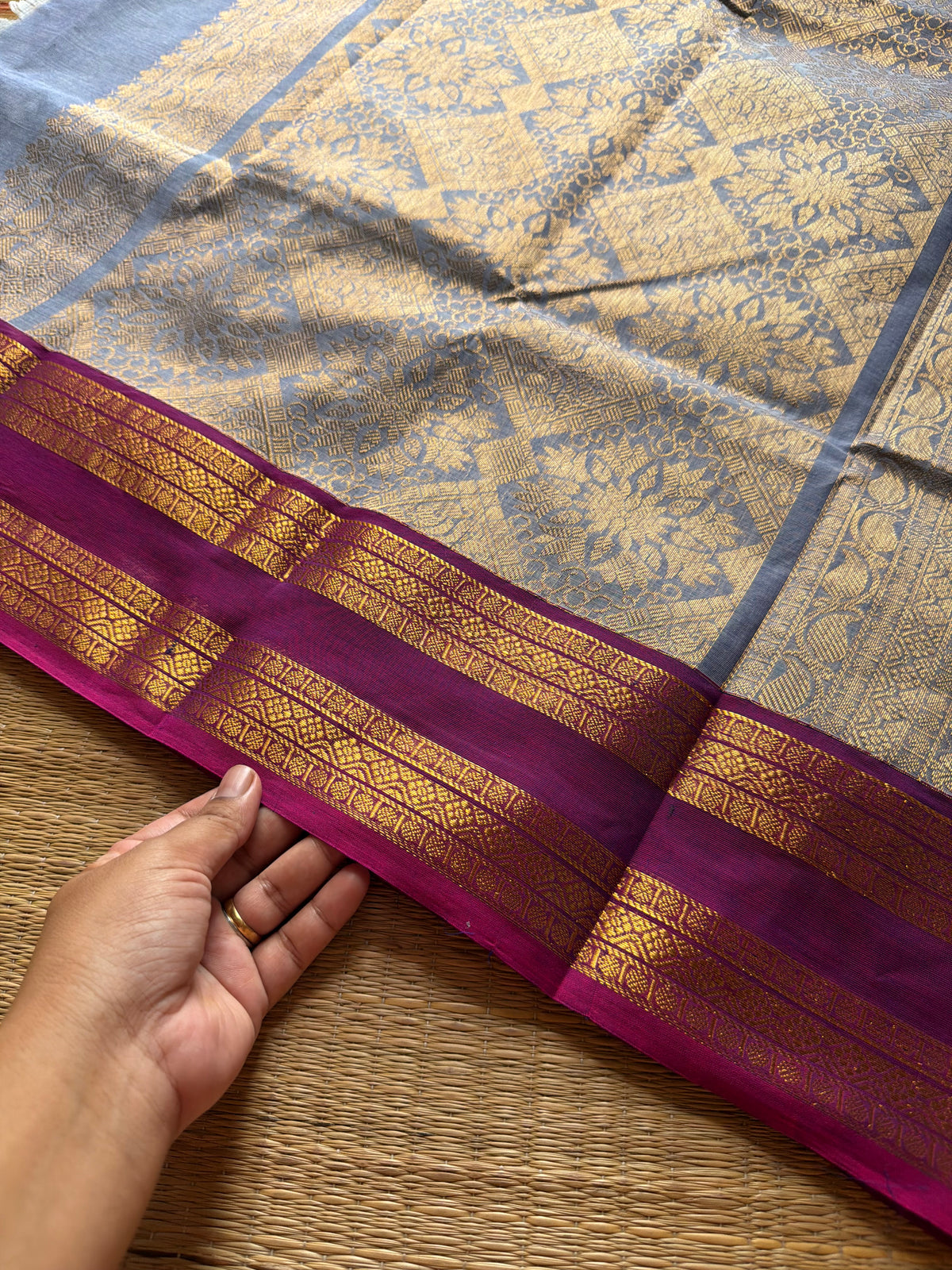 RF1353 Rich Pallu Kanchi cotton saree ~ Dual tone greyish ice blue