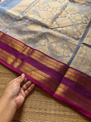 RF1353 Rich Pallu Kanchi cotton saree ~ Dual tone greyish ice blue