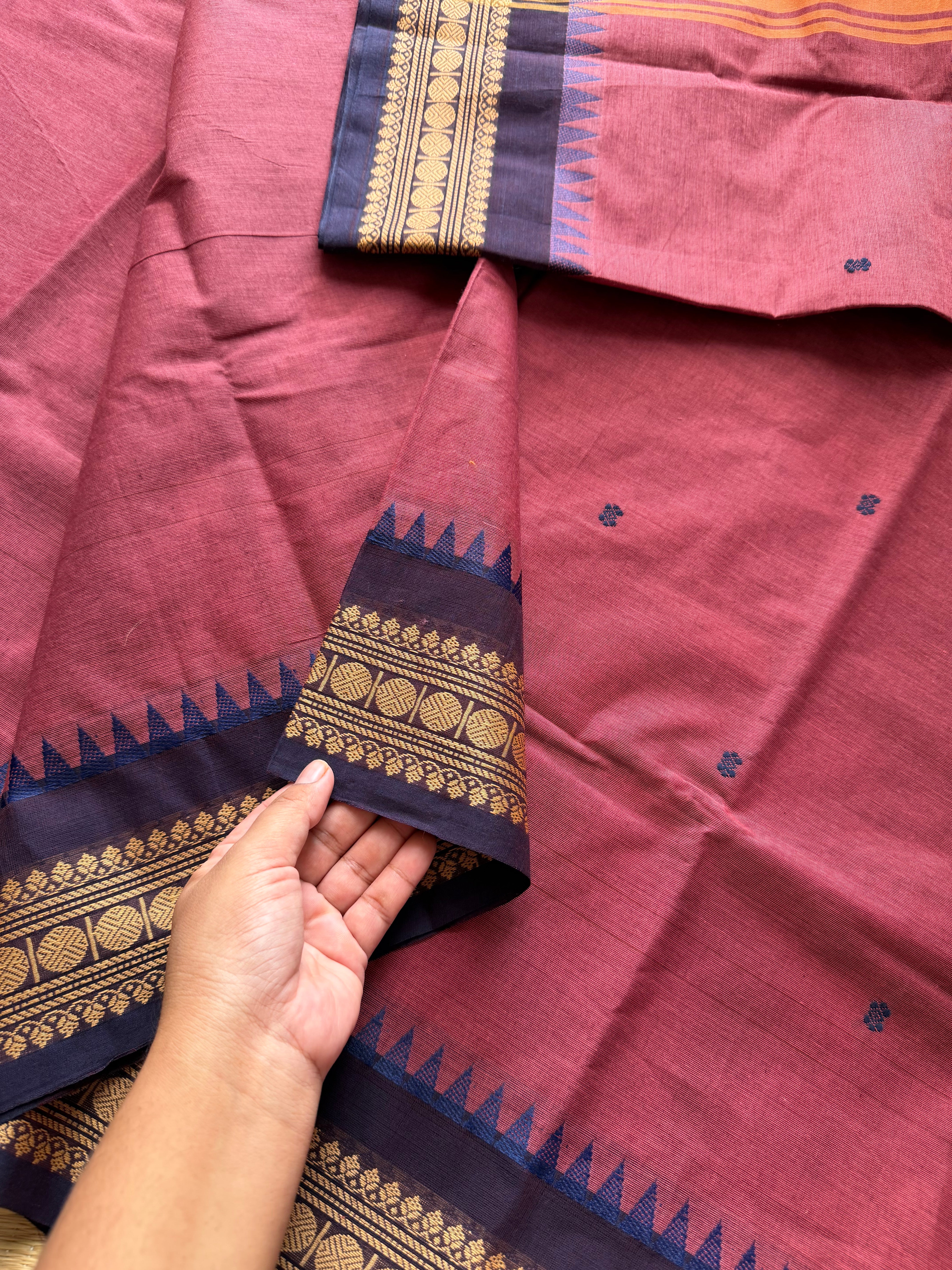 RF357 Onion pink shade Soft Kanchi Cotton Saree With Thread Border and handmade thread buttas