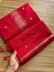 RF185 Monotone Chilli red shade Maheswari semi silk cotton saree
