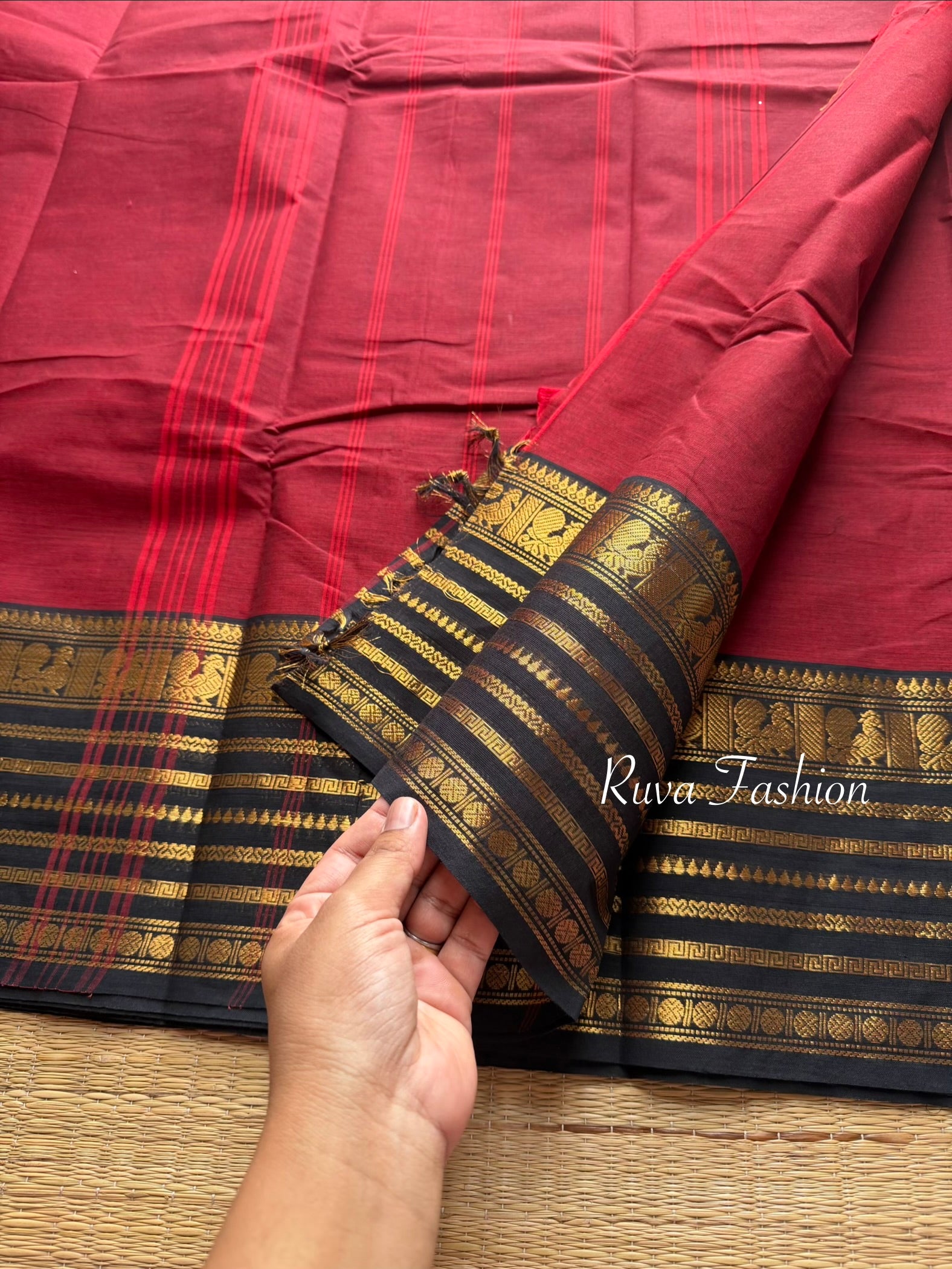 RF32 Reddish Maroon With Back Combination Kanchi Cotton Saree - RF32
